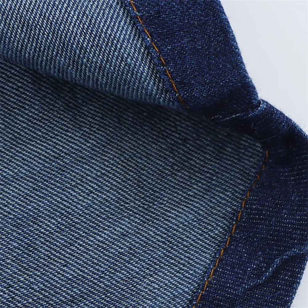 Denim Set Loose Fit Button Down Shirt With Wide Leg Pants