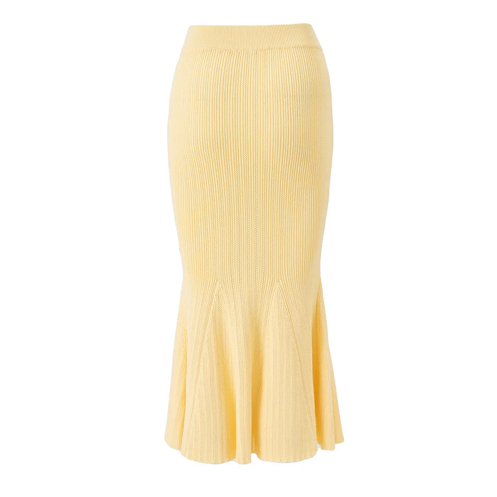 Knitted Elastic Button V-neck Long Sleeved Cardigan Slim Fit Fishtail Skirt Two Piece Set