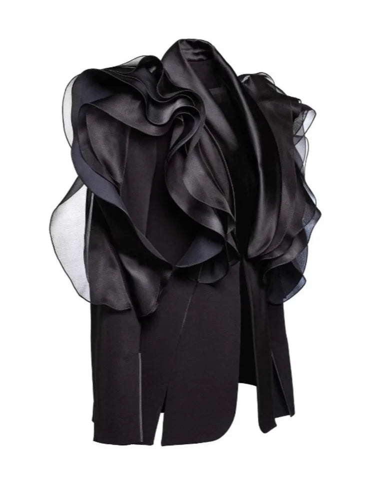 Patchwork Ruffles Long Sleeve Jacket