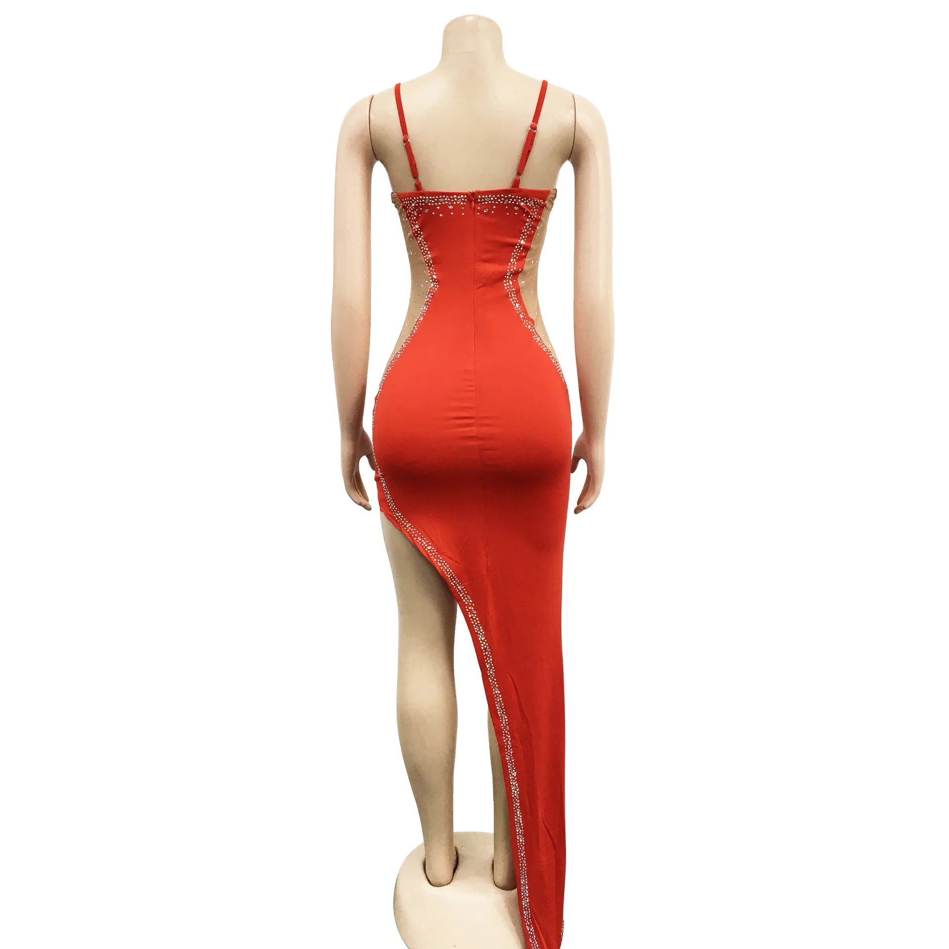 Sheer Mesh Diamonds Maxi Party Dress