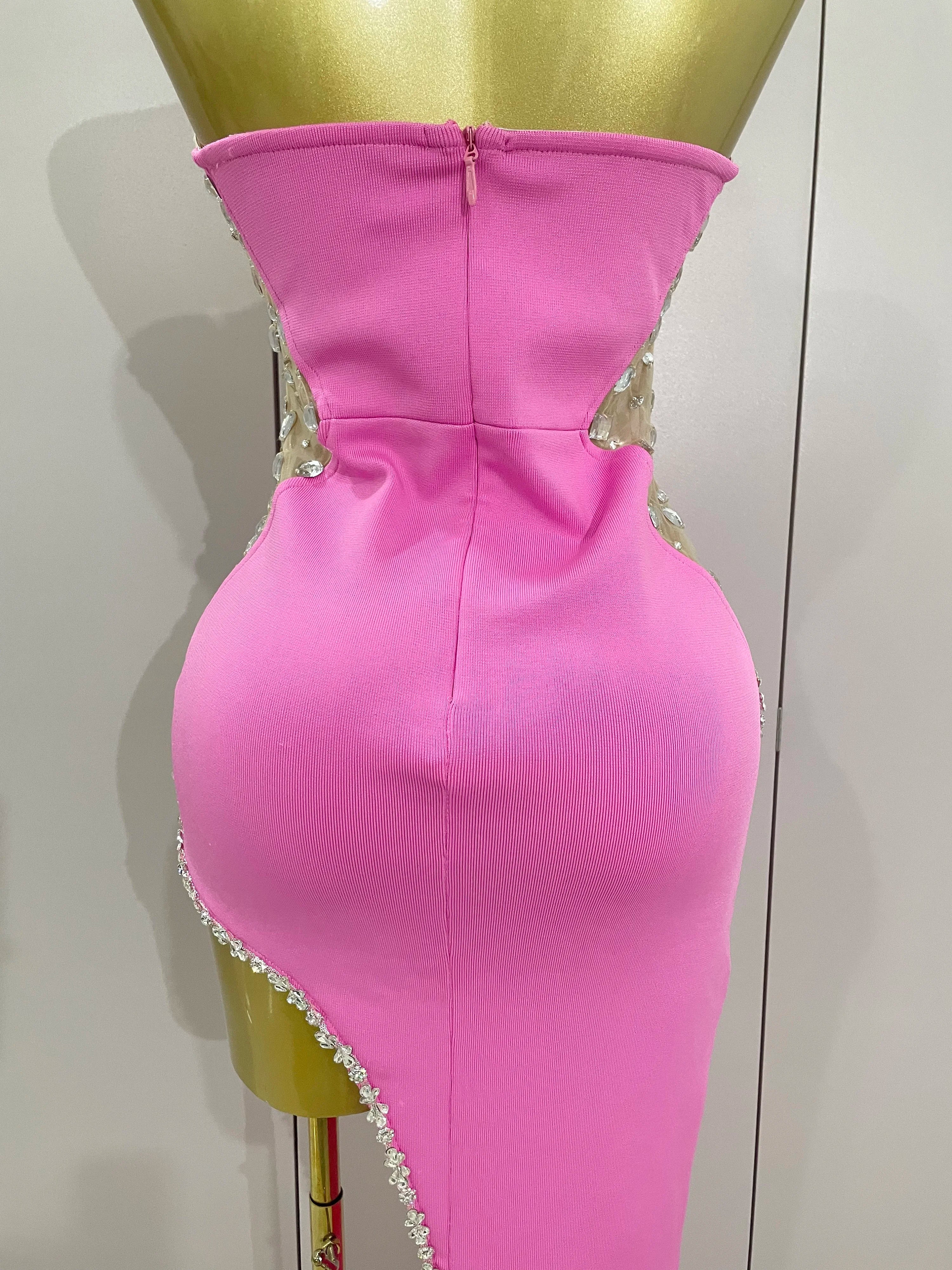 Strapless Shinning Rhinestones Bodycon Bandage Long Dress