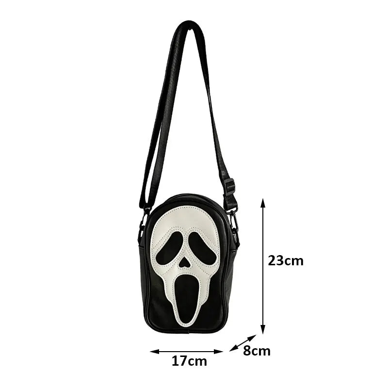 Y2K Vintage Shoulder Bag Halloween Funny Devil Ghost Bag Leather Zip Purse PU Handbags Crossbody Bags