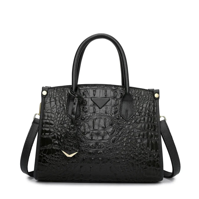 Large Top-Handle Vintage Crocodile Shoulder Bag