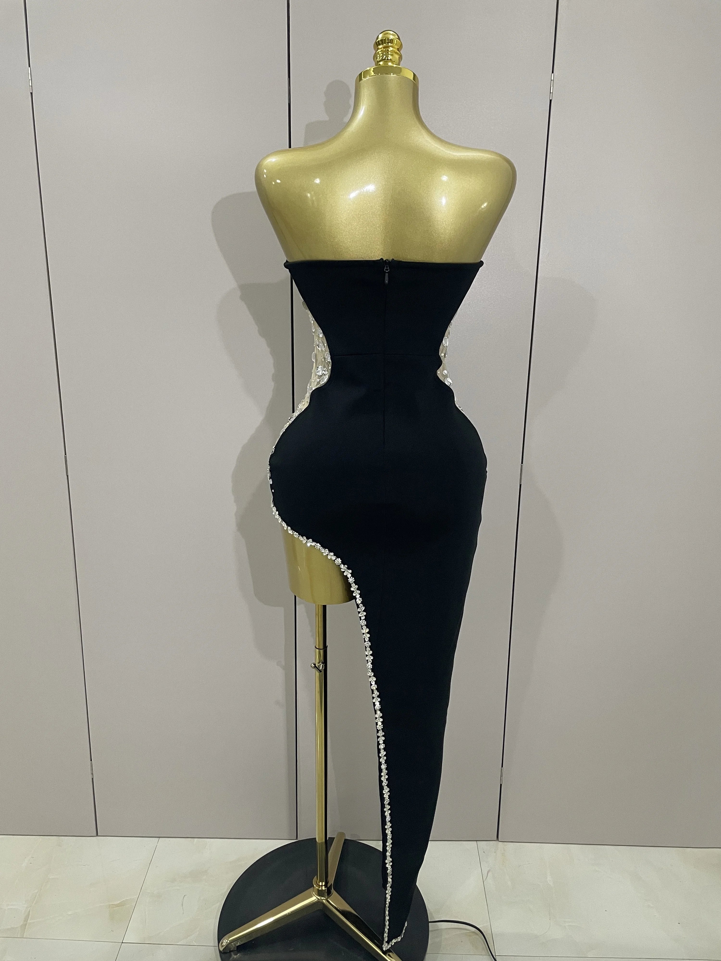 Strapless Shinning Rhinestones Bodycon Bandage Long Dress