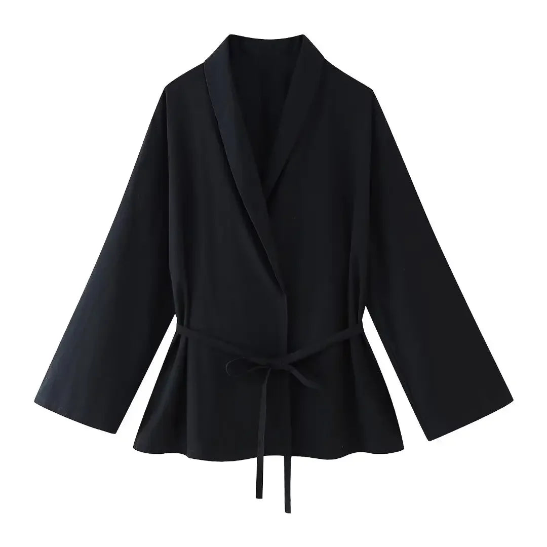 Long-sleeved Lapel Lace-up Kimono Jacket