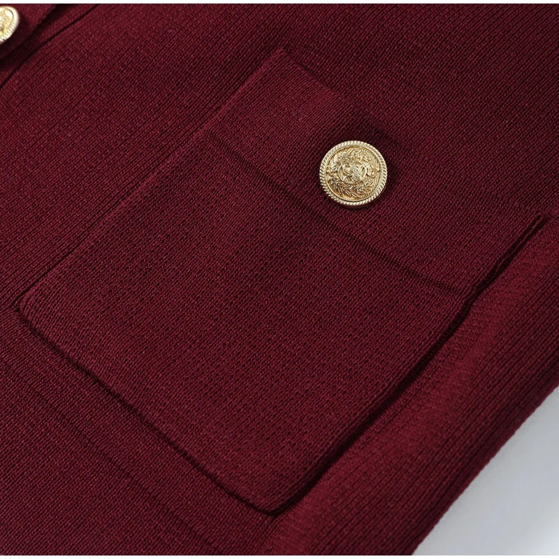 Knitted Two Pieces Single Breasted Lapel Cardigan Pleated A-line Mini Skirt Set