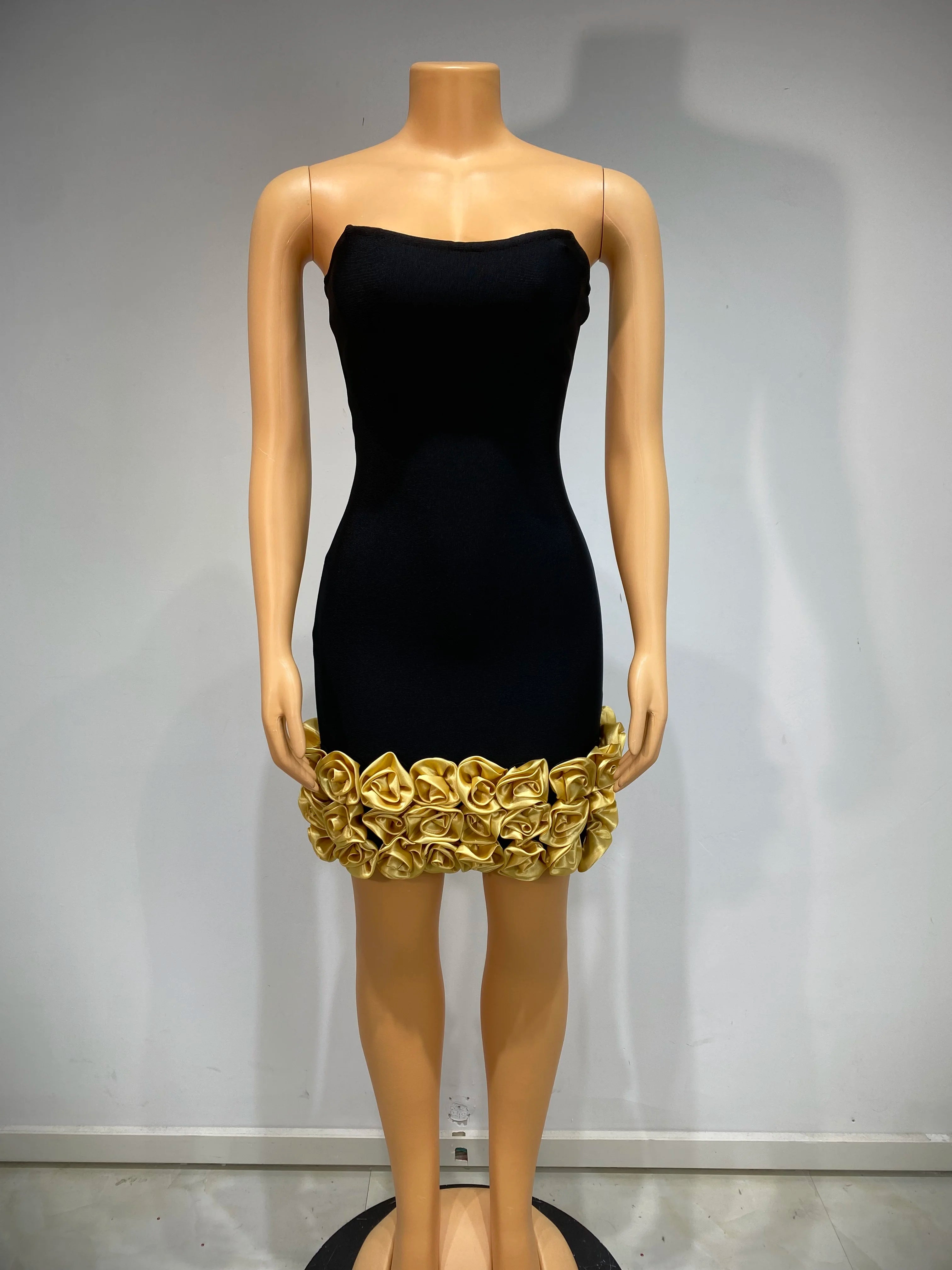 Sleeveless Flower Black Bandage Bodycon Elegant Dress