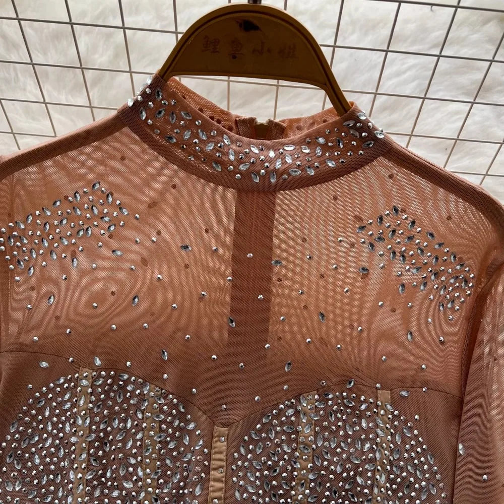 See Through Mesh Rhinestone Chic Two-piece Sets
