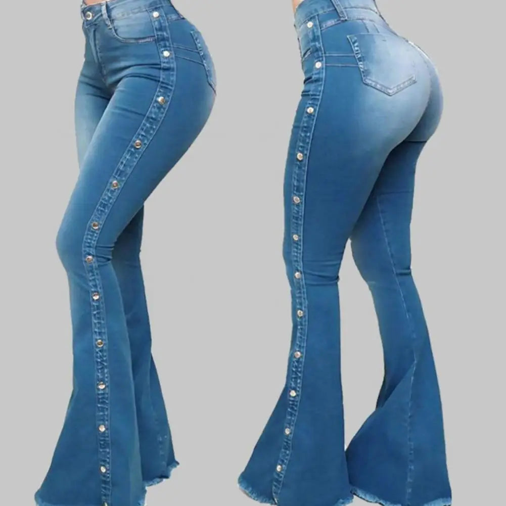 Denim Butt-lifted Casual K Skinny Bell Bottom Pocket Trousers