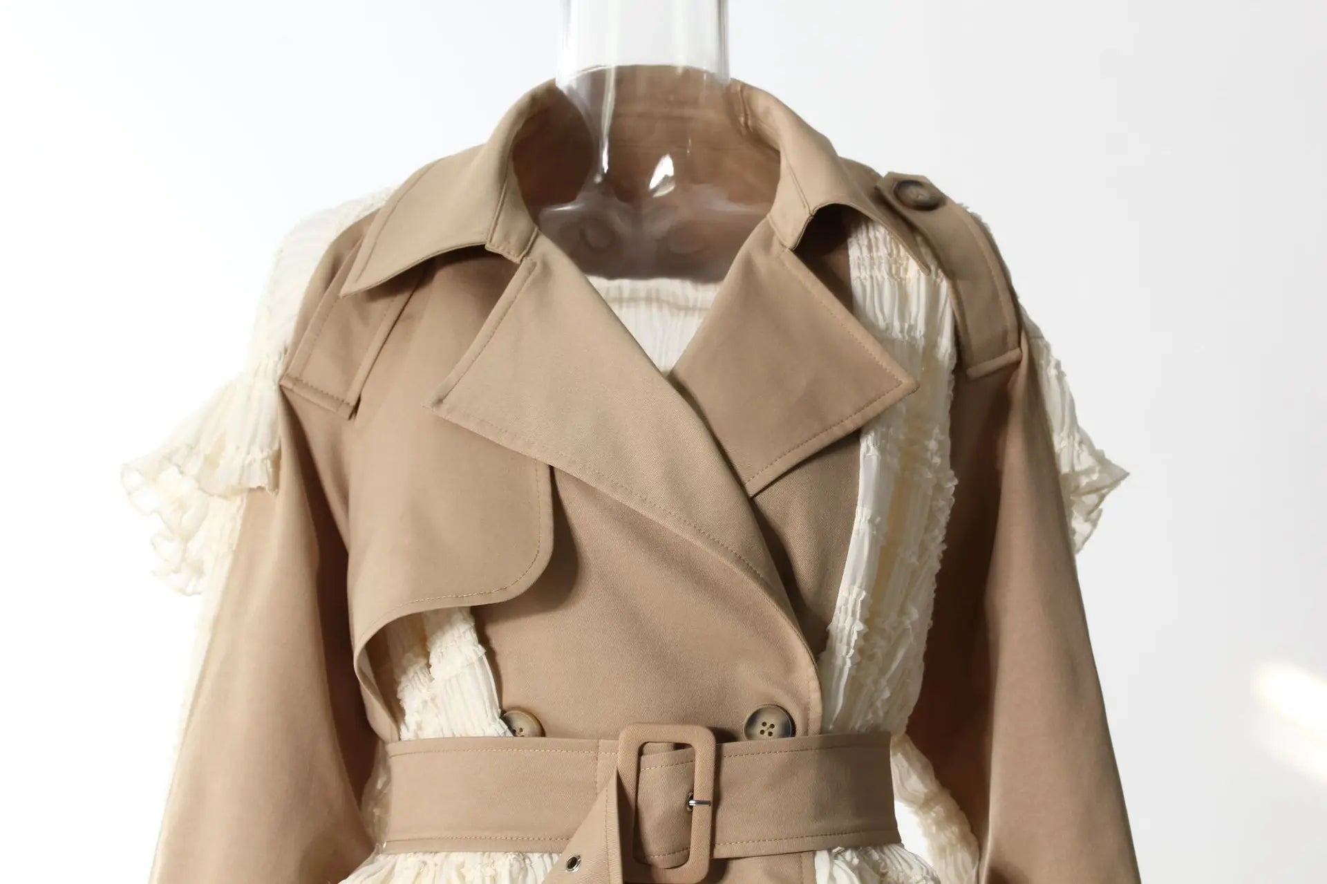 Turn Down Collar Double Breasted High Waist Windbreaker