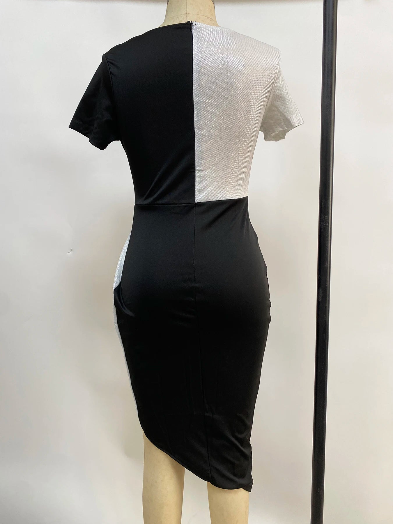 high waist pure color temperament commuter skirt short-sleeved waist dress