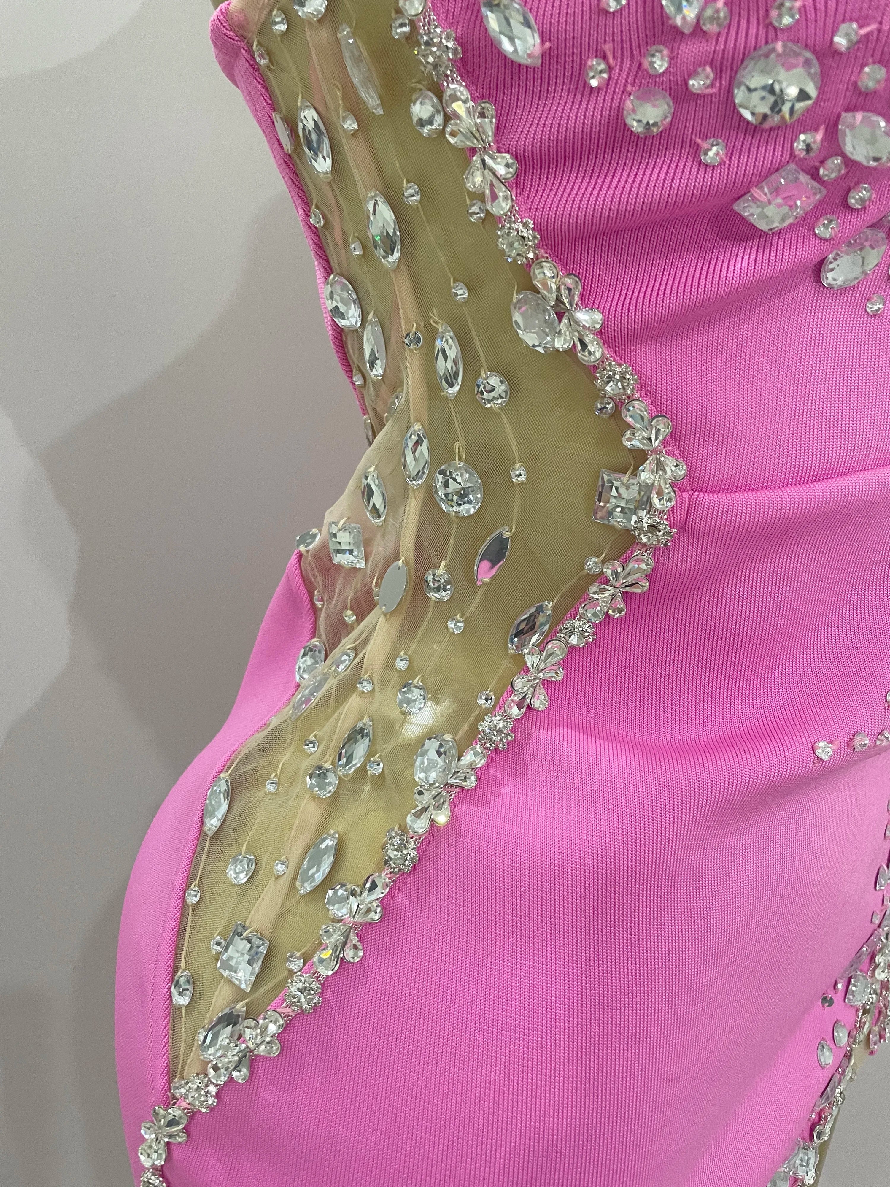 Strapless Shinning Rhinestones Bodycon Bandage Long Dress