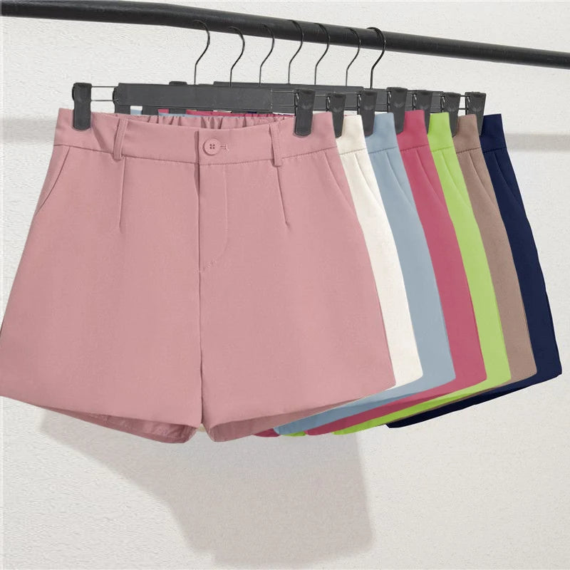 Solid Casual Elegant Office Lady Short Elastic Waist Basic All-match Loose Shorts