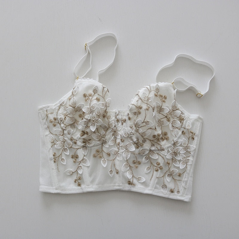 Three-dimensional embroidered bra corset