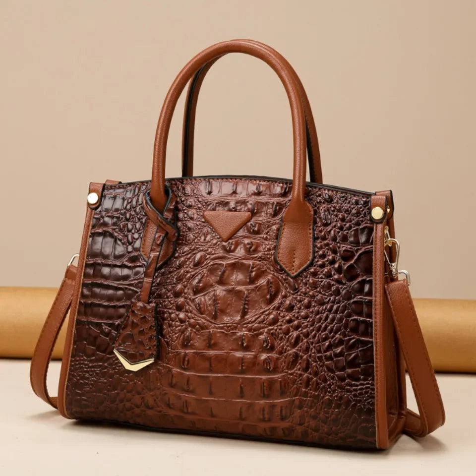 Large Top-Handle Vintage Crocodile Shoulder Bag