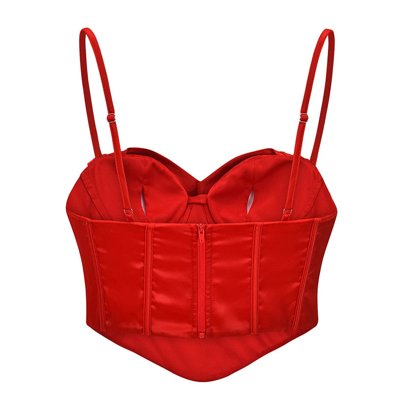 Spaghetti Strap Satim At Back Overbust Push Up Corset