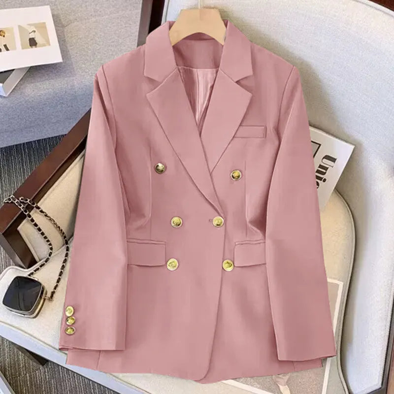 Elegant Office Lady Blazer Suit Coat High Waist Straight Pants Set