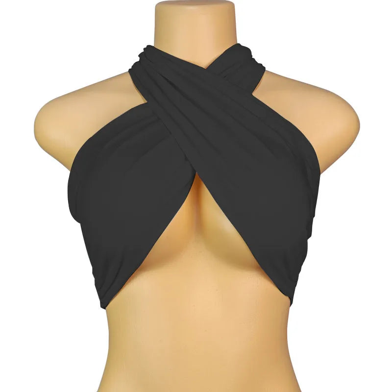 Backless Sleeveless Cross Bandage Halter Crop Tops