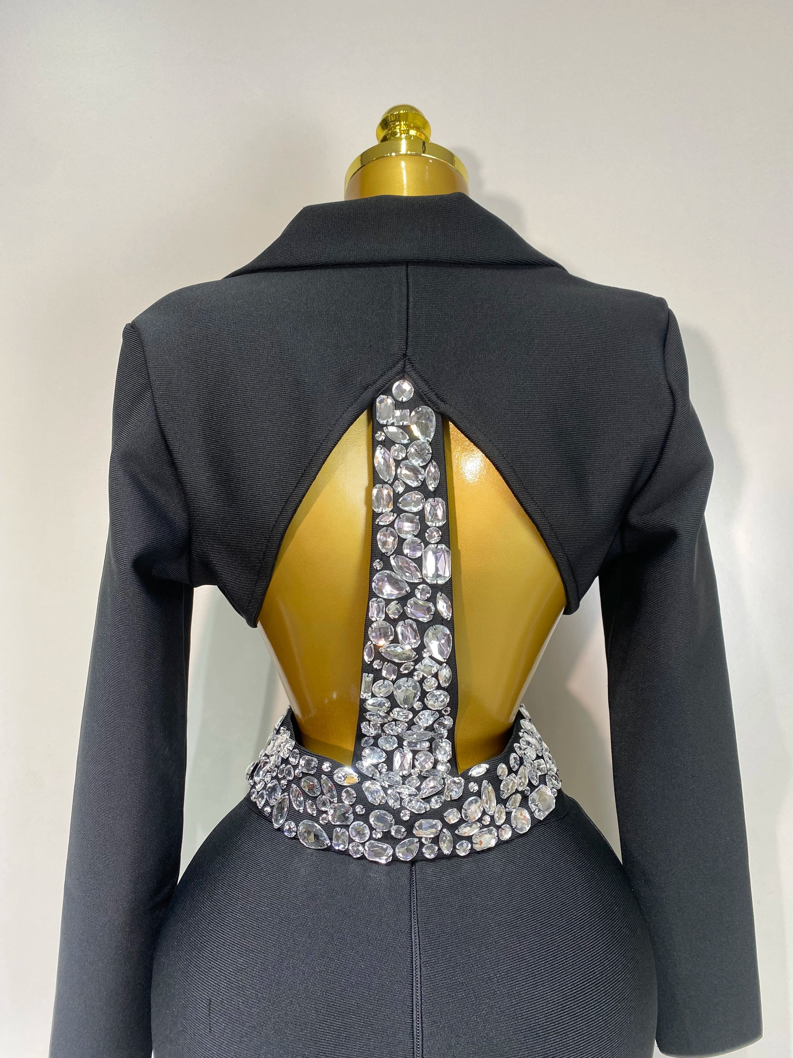 Luxury Two Piece Set Long Sleeve Beading Bodycon Top And Bandage Pants Set