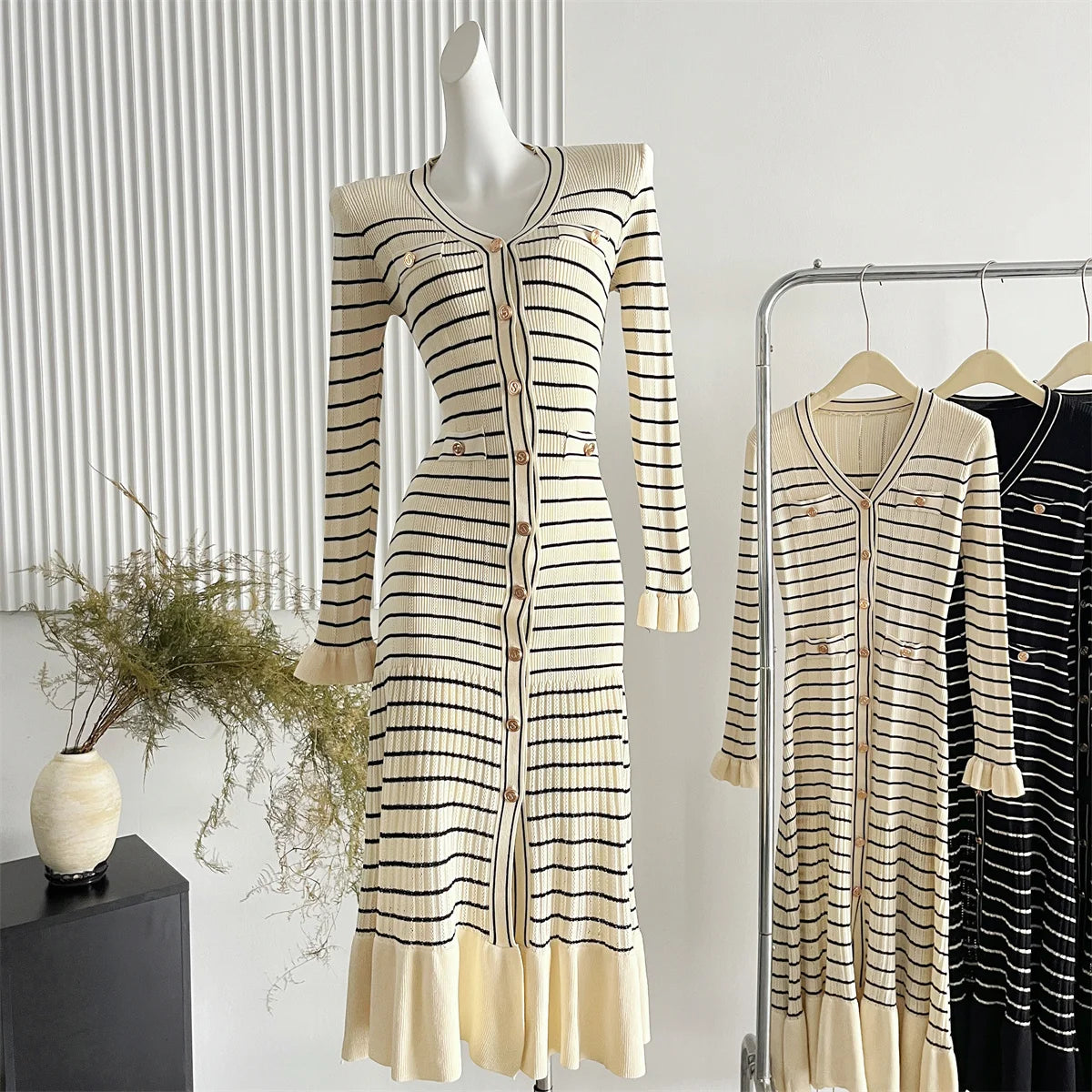 Autumn Winter French Striped Dress