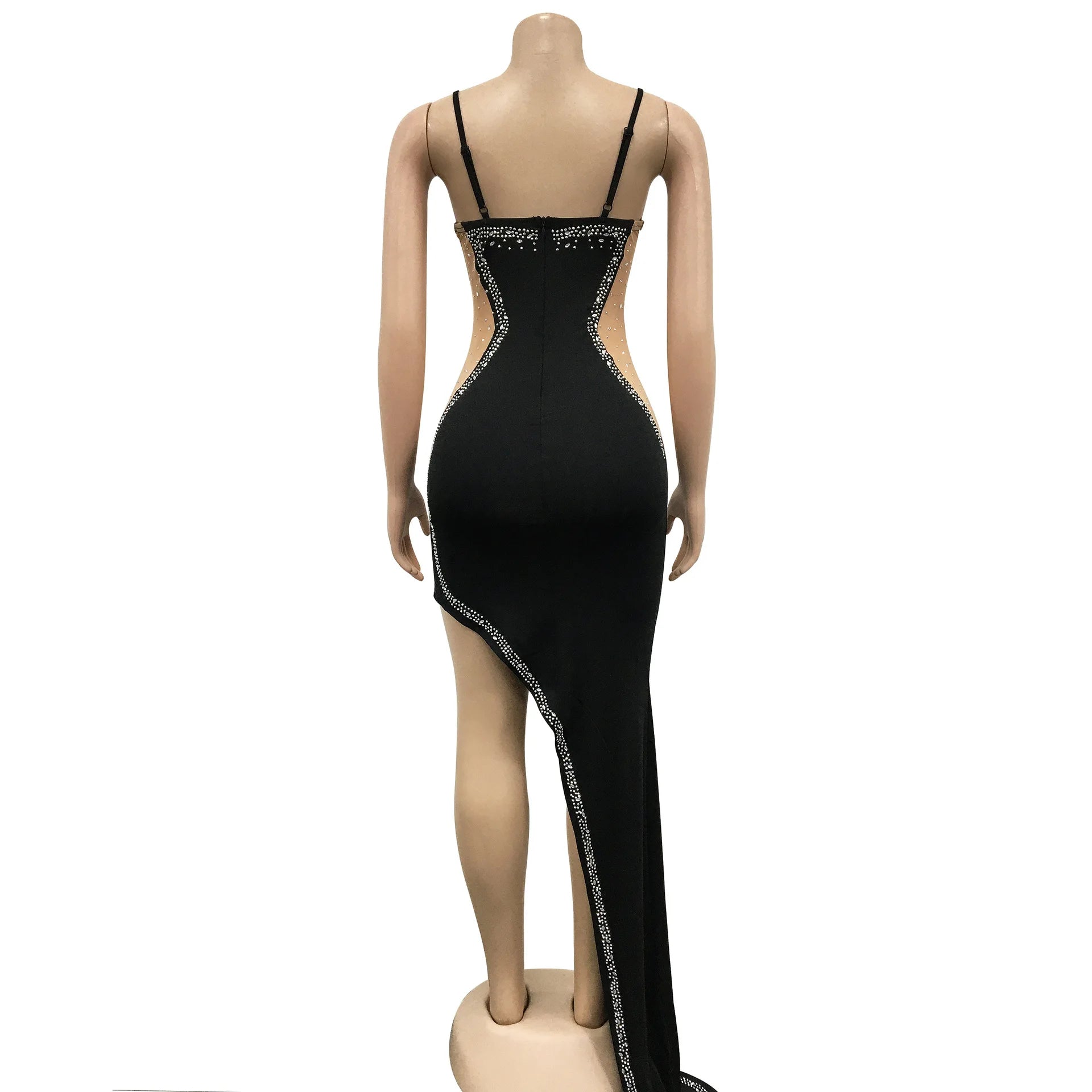 Sheer Mesh Diamonds Maxi Party Dress