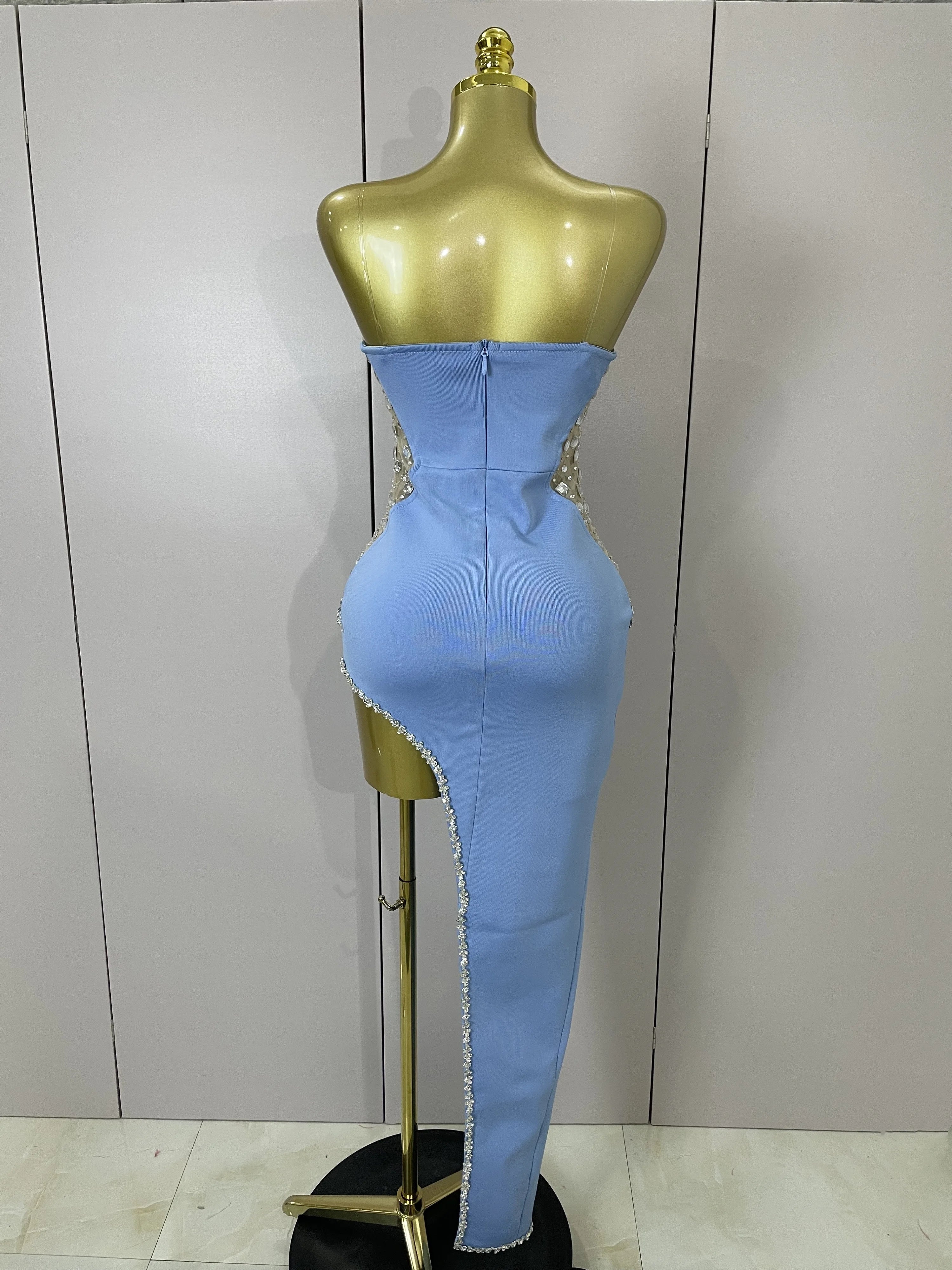Strapless Shinning Rhinestones Bodycon Bandage Long Dress