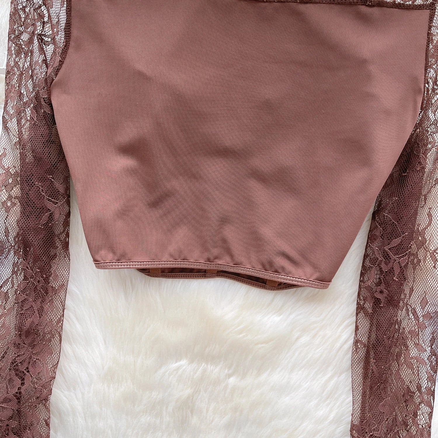 Chic Lace Hollow Out Strapless Long Sleeves Crop Top