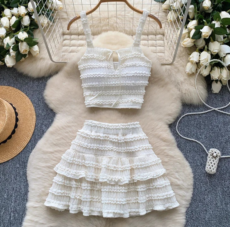 Sleeveless Tank Top and Ruched Mini A-line Skirts Two Piece Set