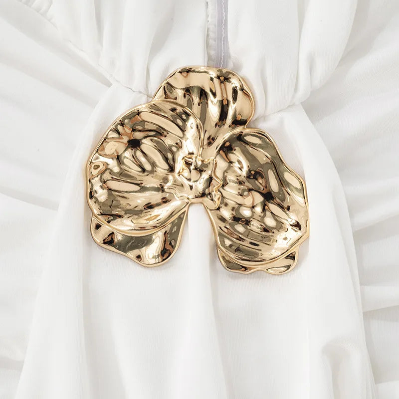 Sleeveless Halter Pleated Ribbon Deep V Backless Dress