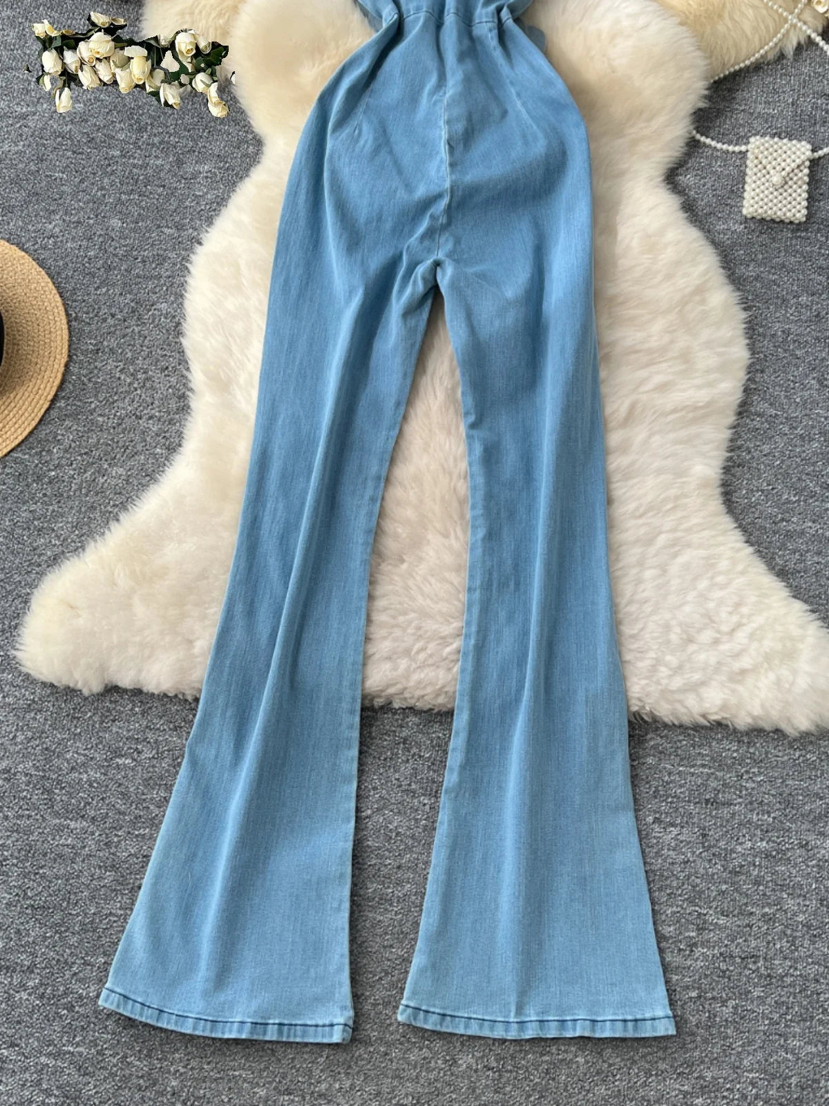High Waist Denim Overall Jumpsuit