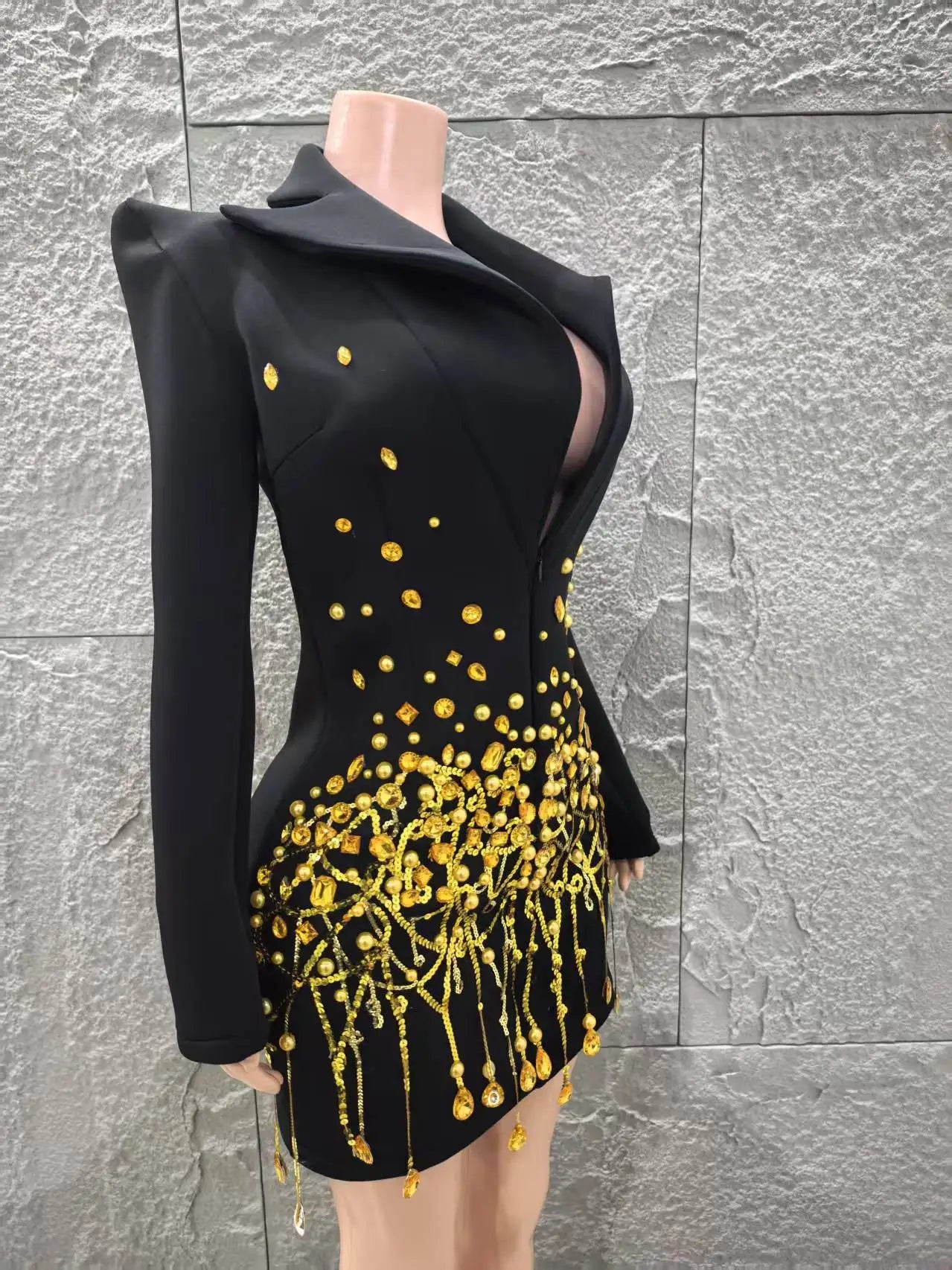 Long Sleeve Deep V-Neck Bodycon Blazer Dress