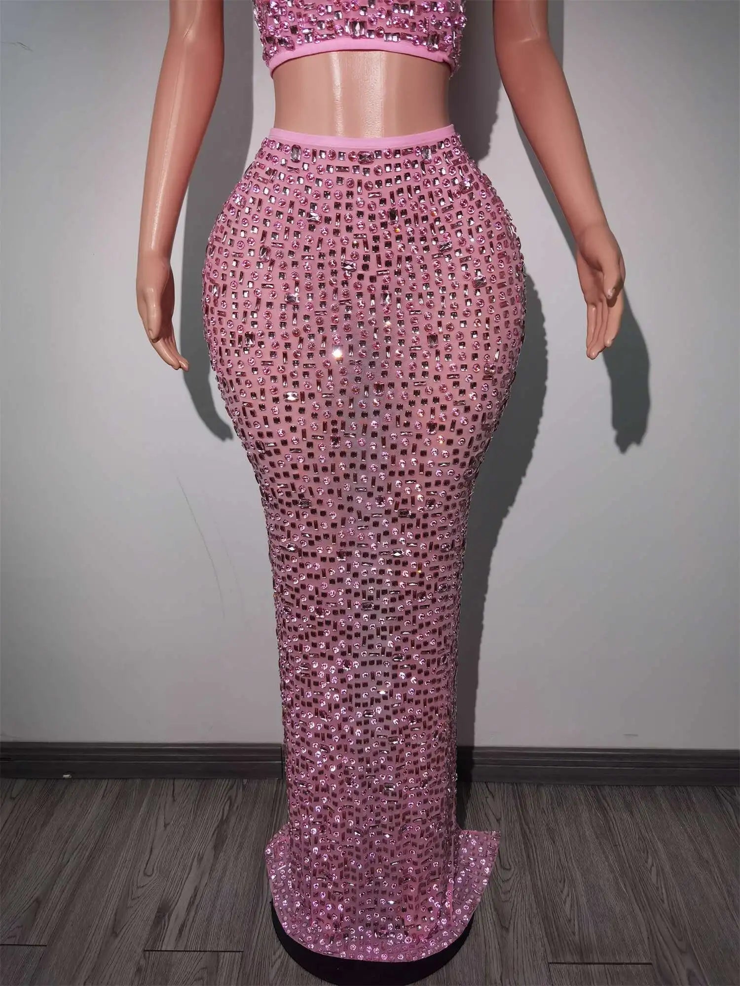 Sparkly Diamonds Crop Top Long Skirt 2-PCS Set