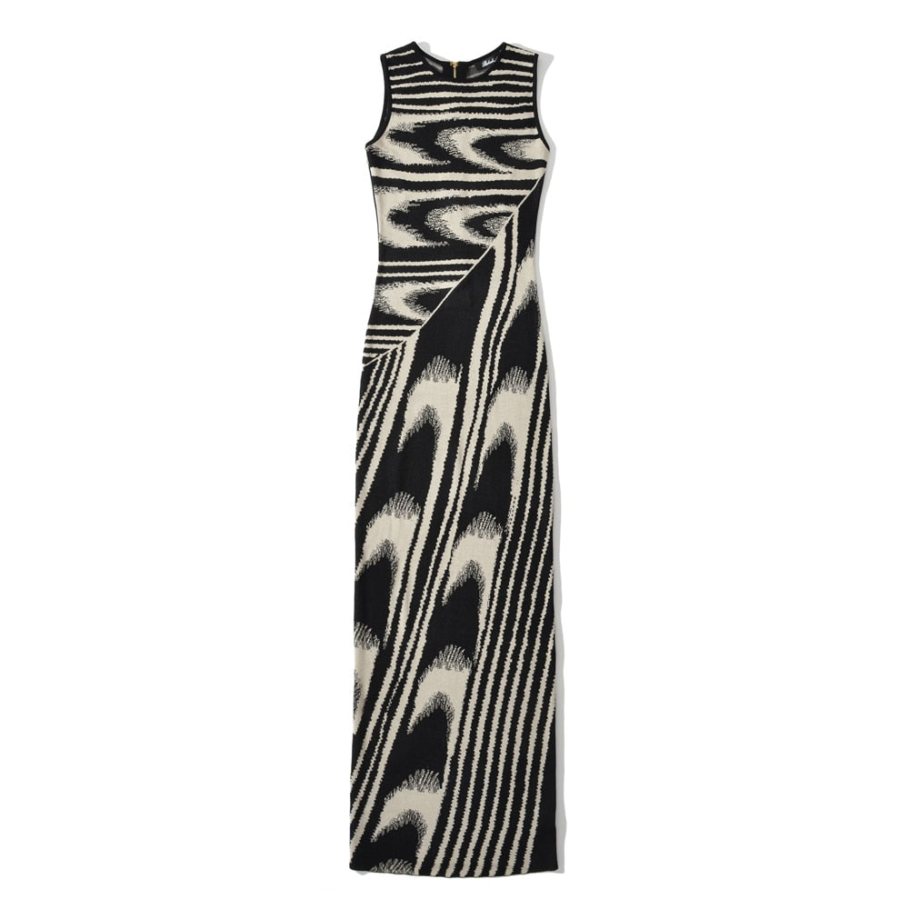 Abstract Knitted Sleeveless Stretchable Slim Maxi Dresses