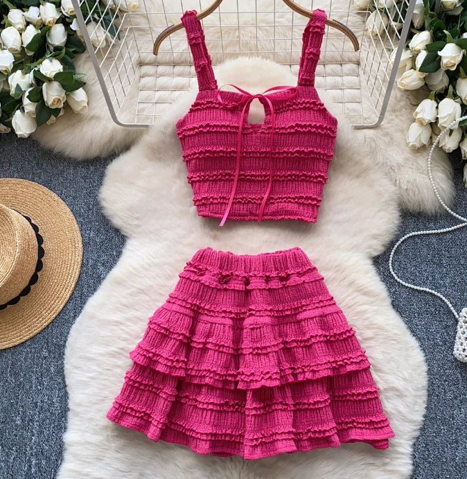 Sleeveless Tank Top and Ruched Mini A-line Skirts Two Piece Set