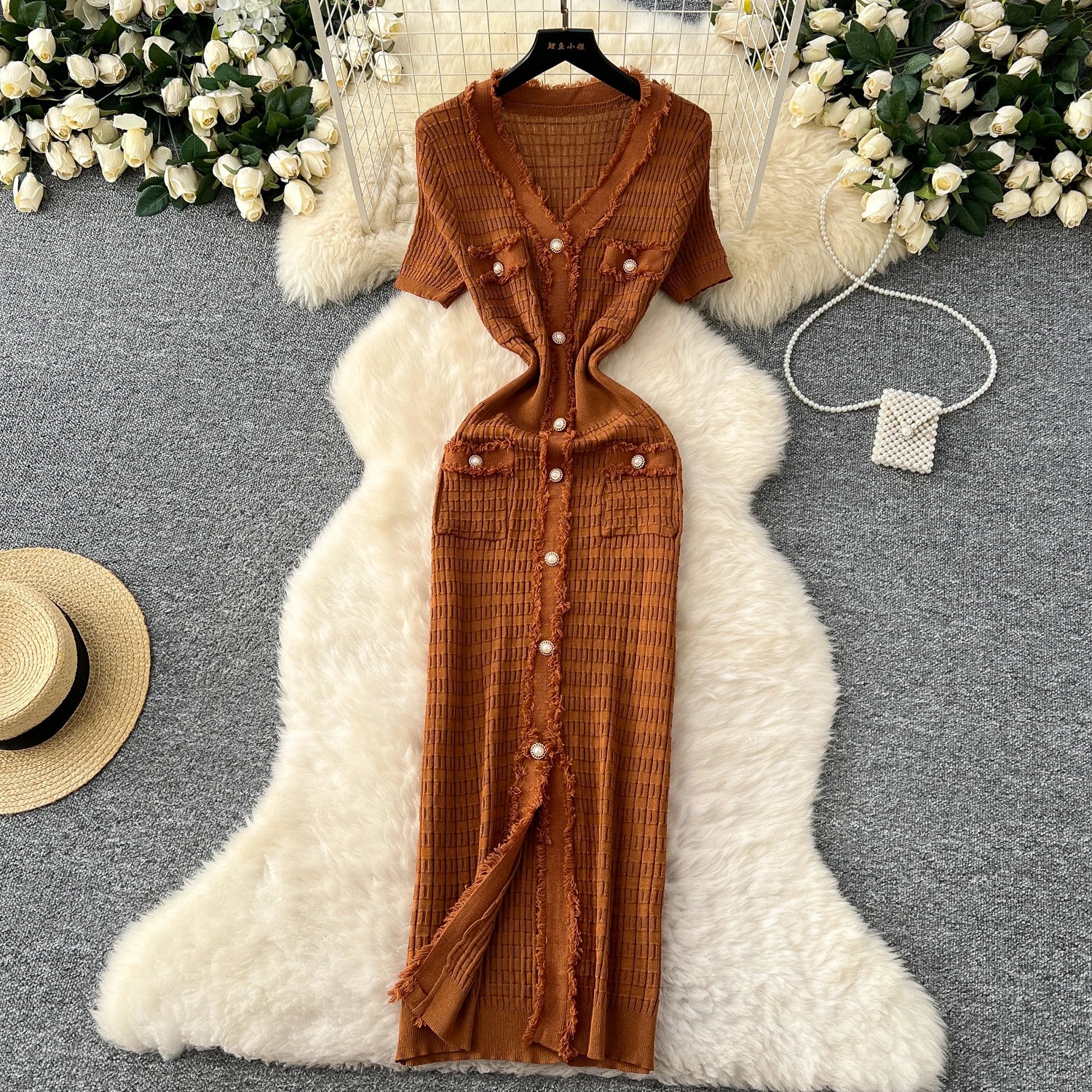 High Quality Elastic Knitted Vintage Long Sundress