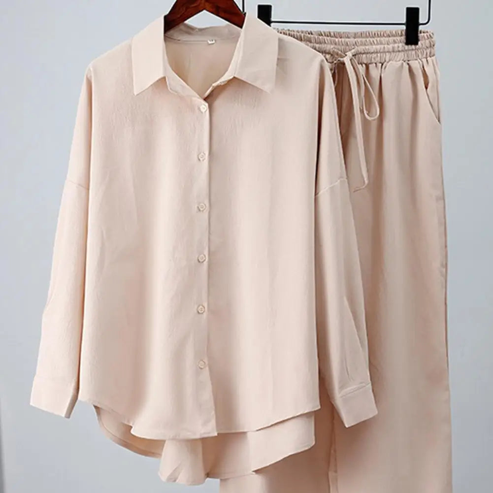 Oversized Lady Shirt Blouse Pants Suit High Waist Slacks Suit Cotton and Linen Shirt Pants Casual Suit