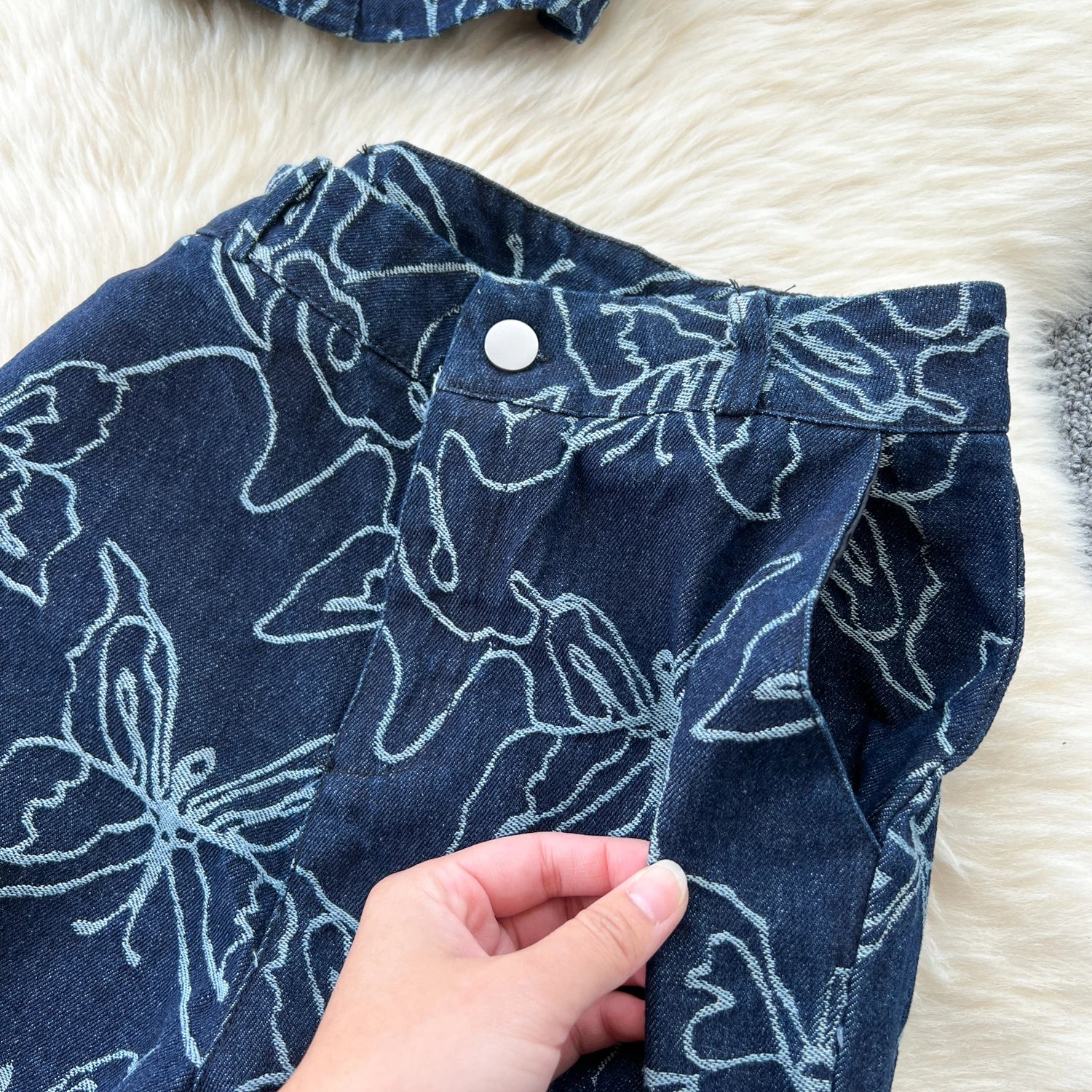 Butterfly Print Denim Two Pieces Sets Halter Strapless Slim Camis+Wide Legs Long Pant Suits