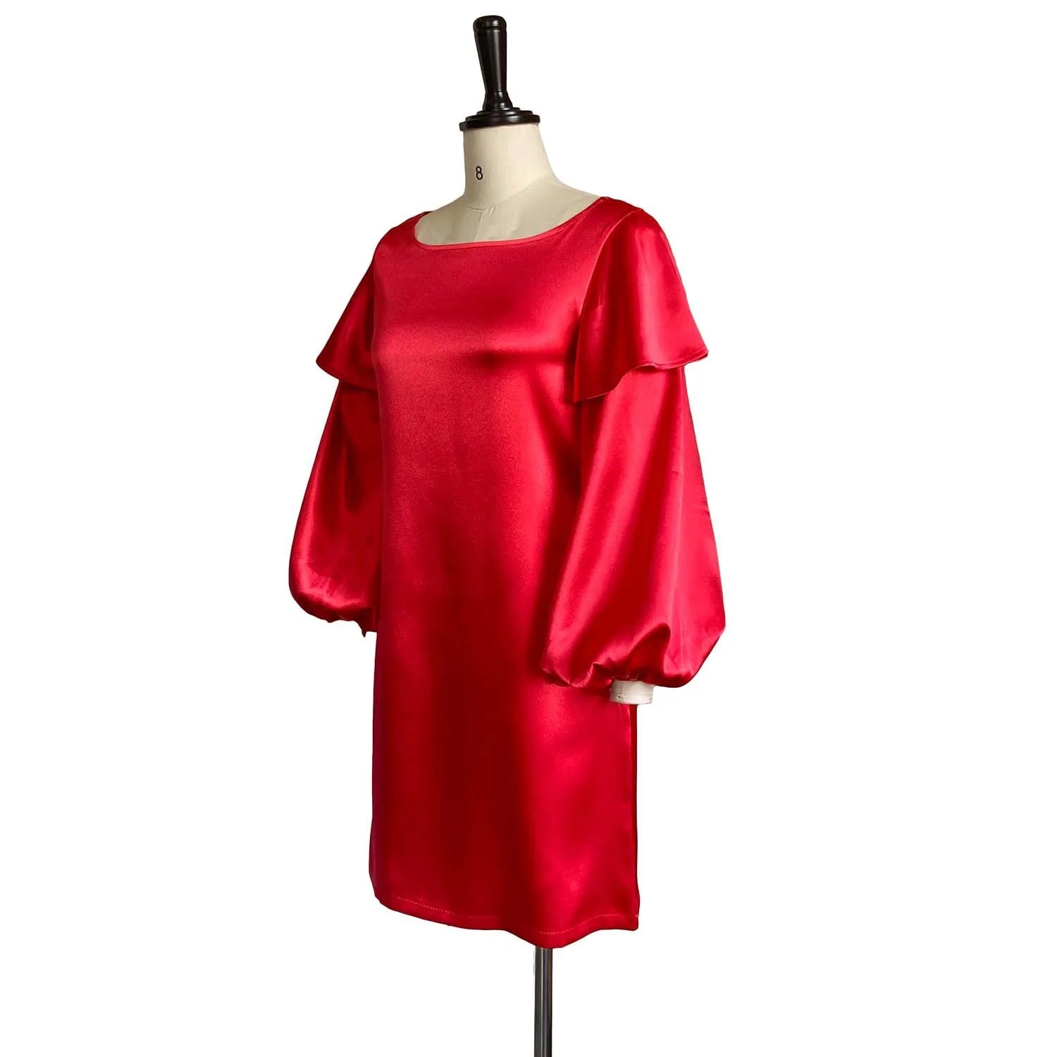 Elegant Office Dresses O Neck Full Sleeve Straight Mid Calf Satin  Midi Dress