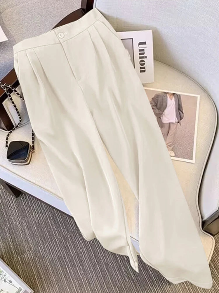 Elegant Office Lady Blazer Suit Coat High Waist Straight Pants Set