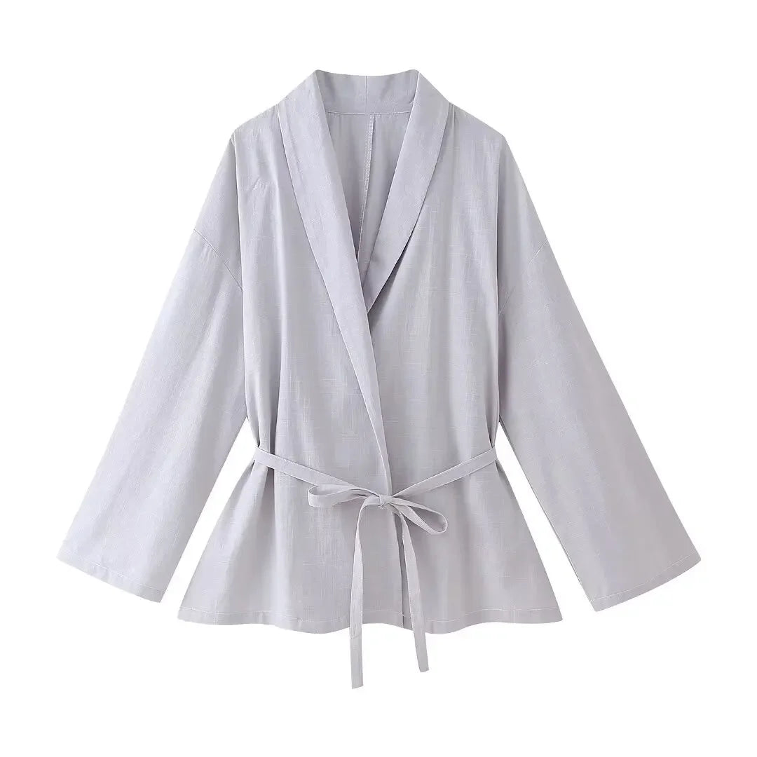 Long-sleeved Lapel Lace-up Kimono Jacket