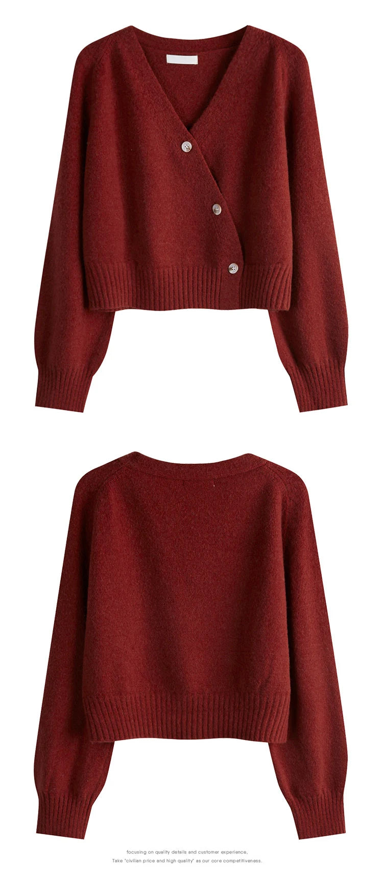 Autumn Winter Skew Button Cardigan V-neck Sweater Knitted Long Sleeve Tops Korean Loose Solid Cashmere Sweater