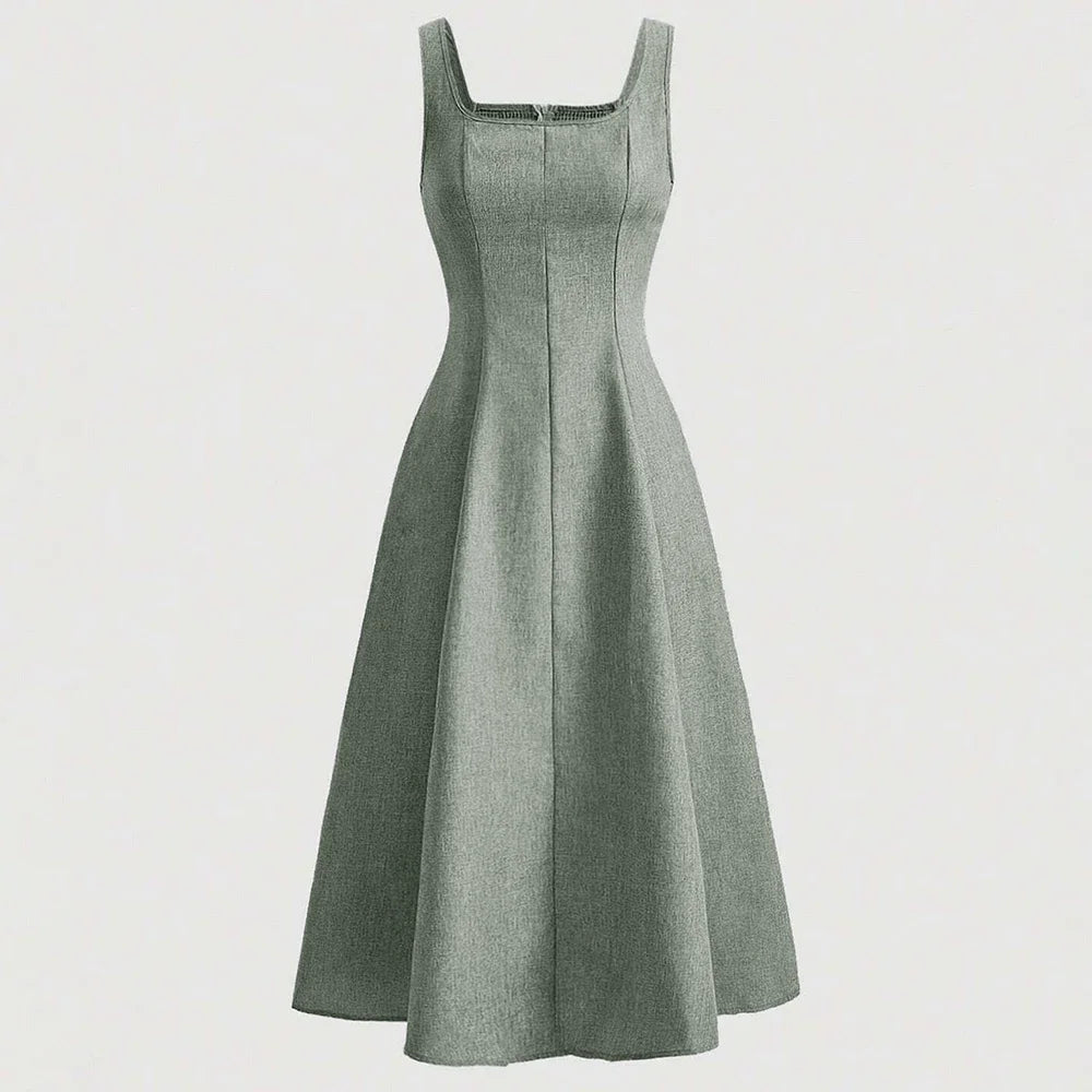 Elegant French Sleeveless Square Neck A-Line Party Dress