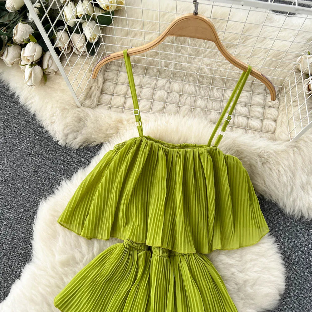 Ruffles Pleated Strapless Sleeveless Slim Dress