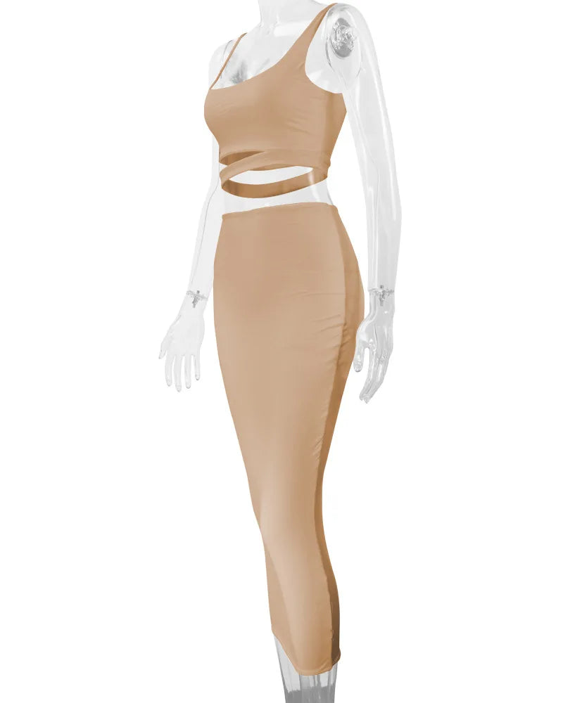 Elegant  Pleated Hollow out Two-piece Dress