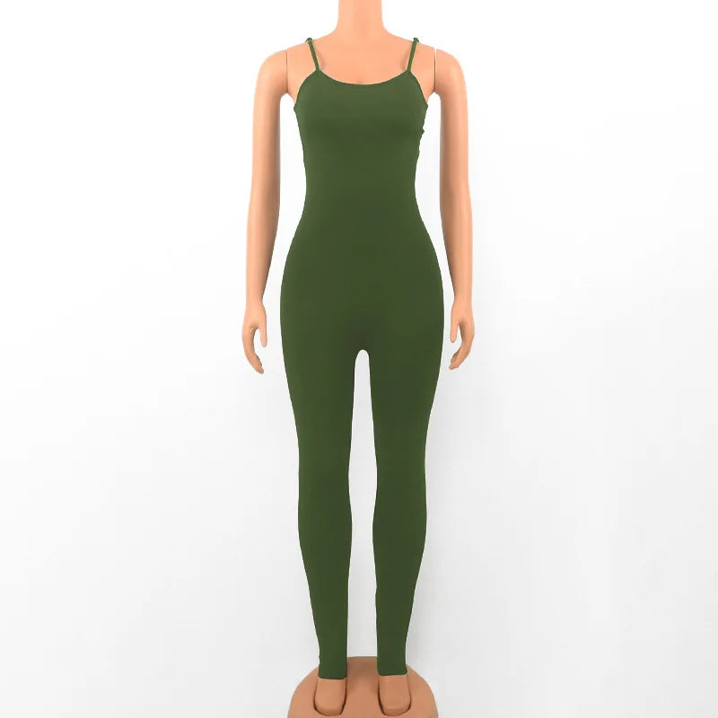 Sleeveless Spaghetti Strap Backless Casual Bodycon Jumpsuit