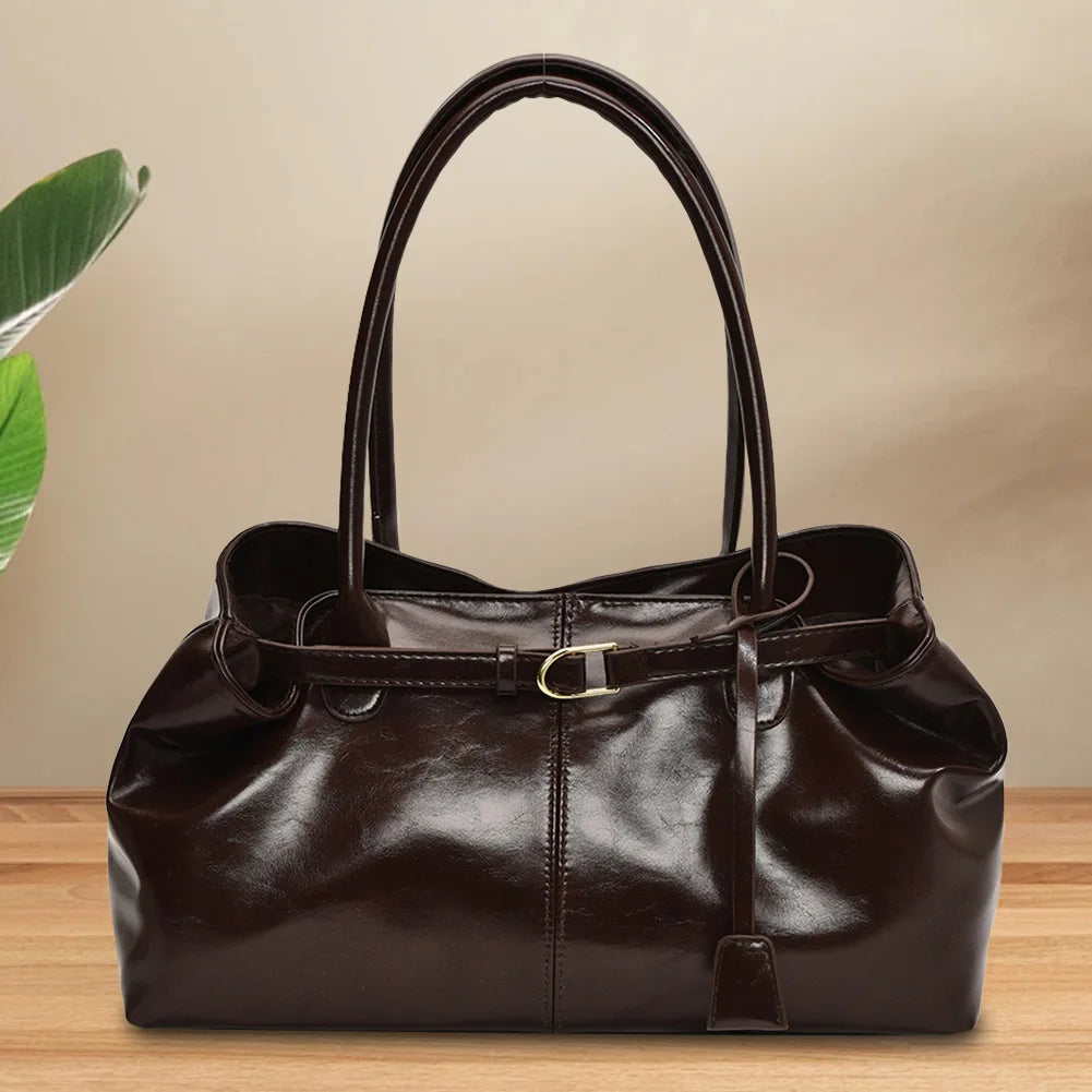 PU Leather Retro Slouch Tote Bag