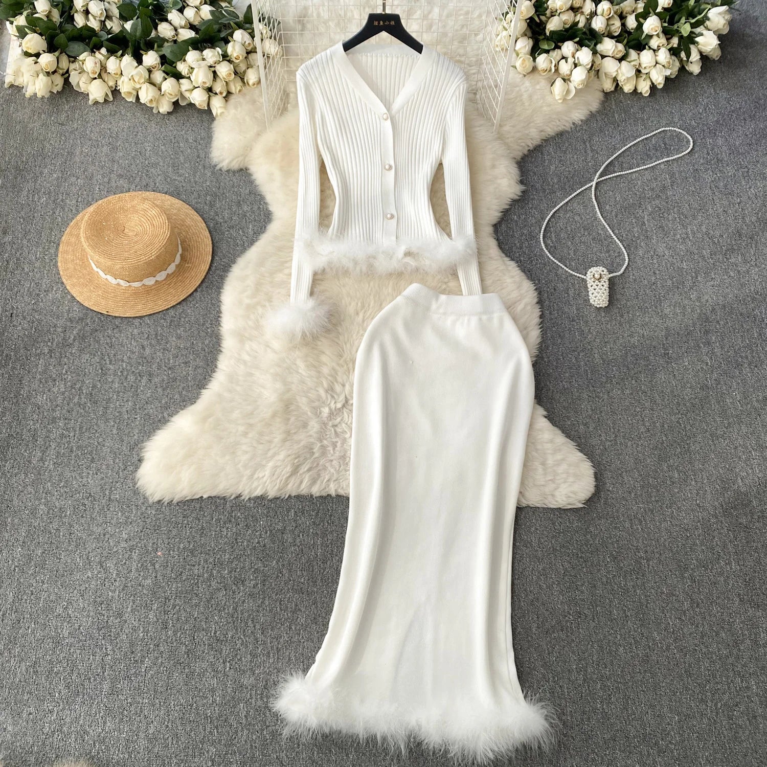 French Style Cardigan+Bodycon Skirt Knit 2pcs Sets