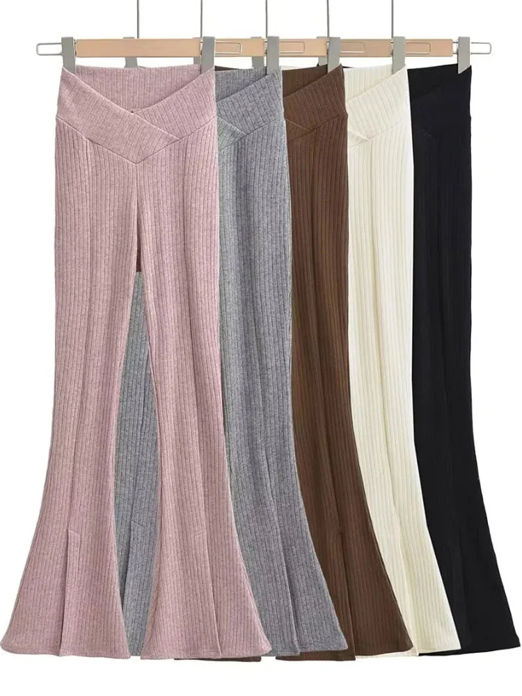 Flared Trousers Split Out Cross Low Waist Flared Pants