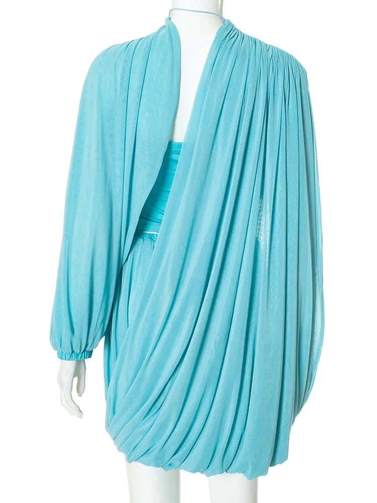 Irregular Slash Pleated Cross Bodycon Frock Dress