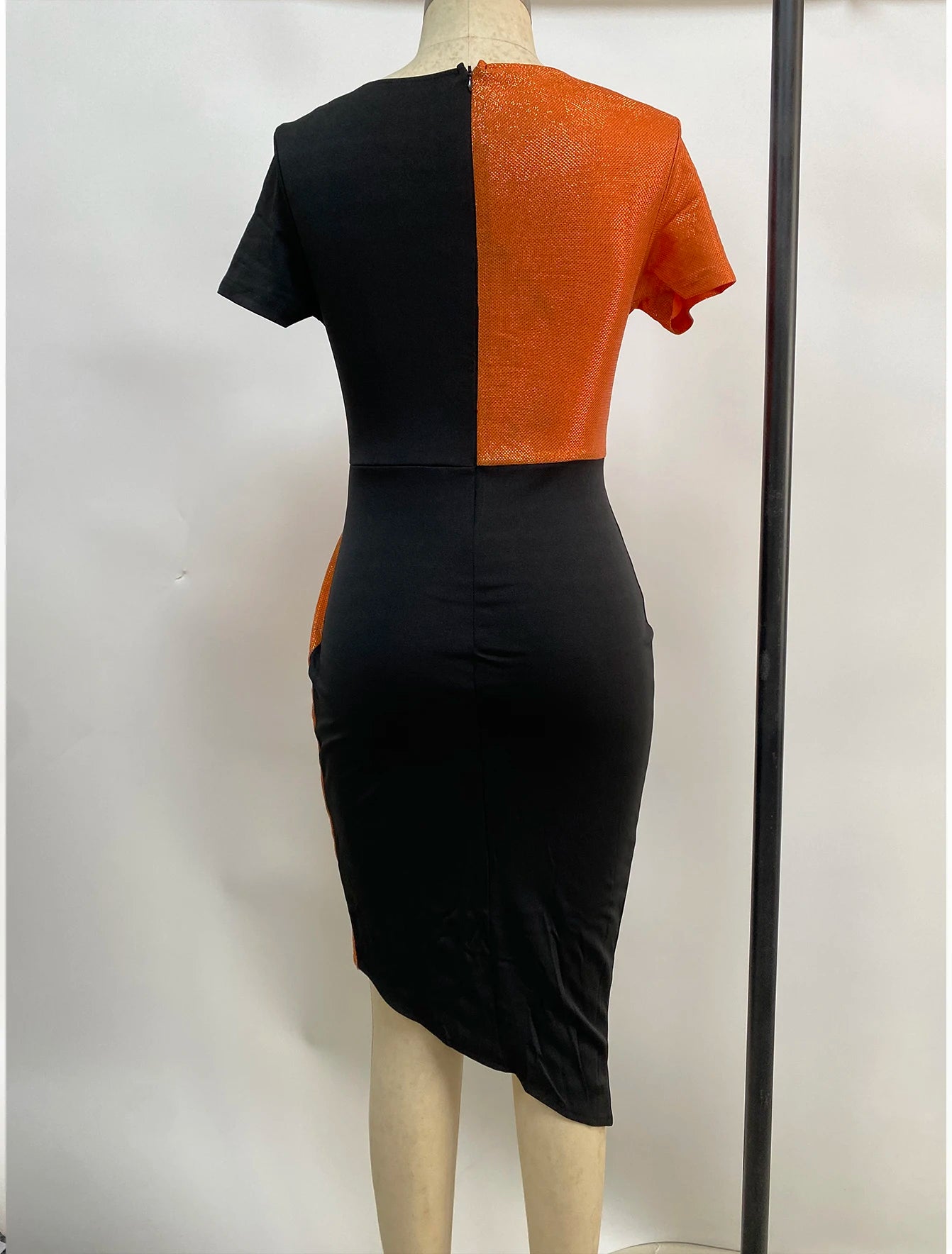 high waist pure color temperament commuter skirt short-sleeved waist dress